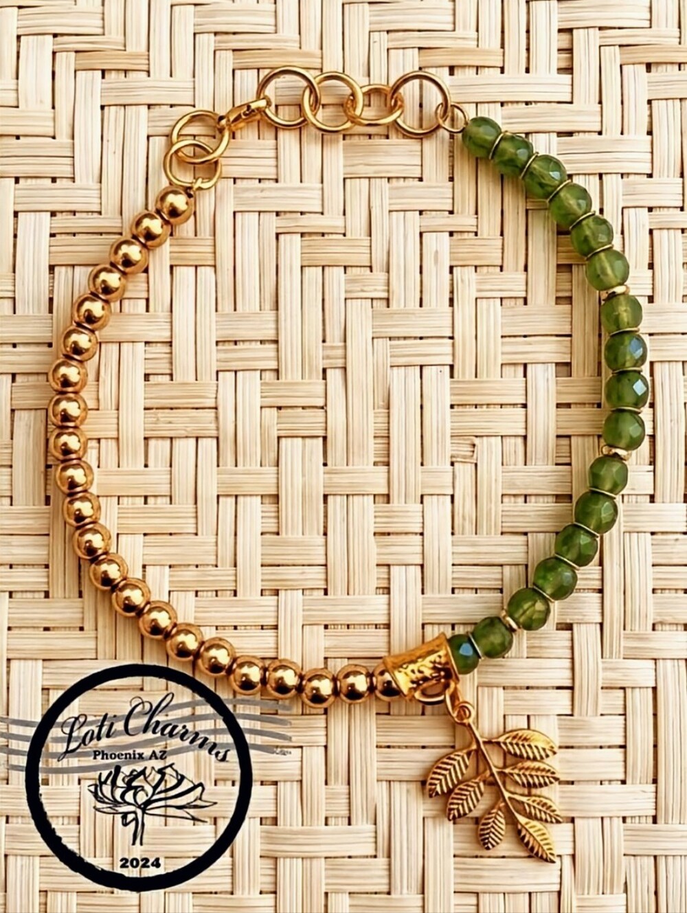 Natural Bright Green Jade & Gold Spacers In Assymetrical Handmade Necklace